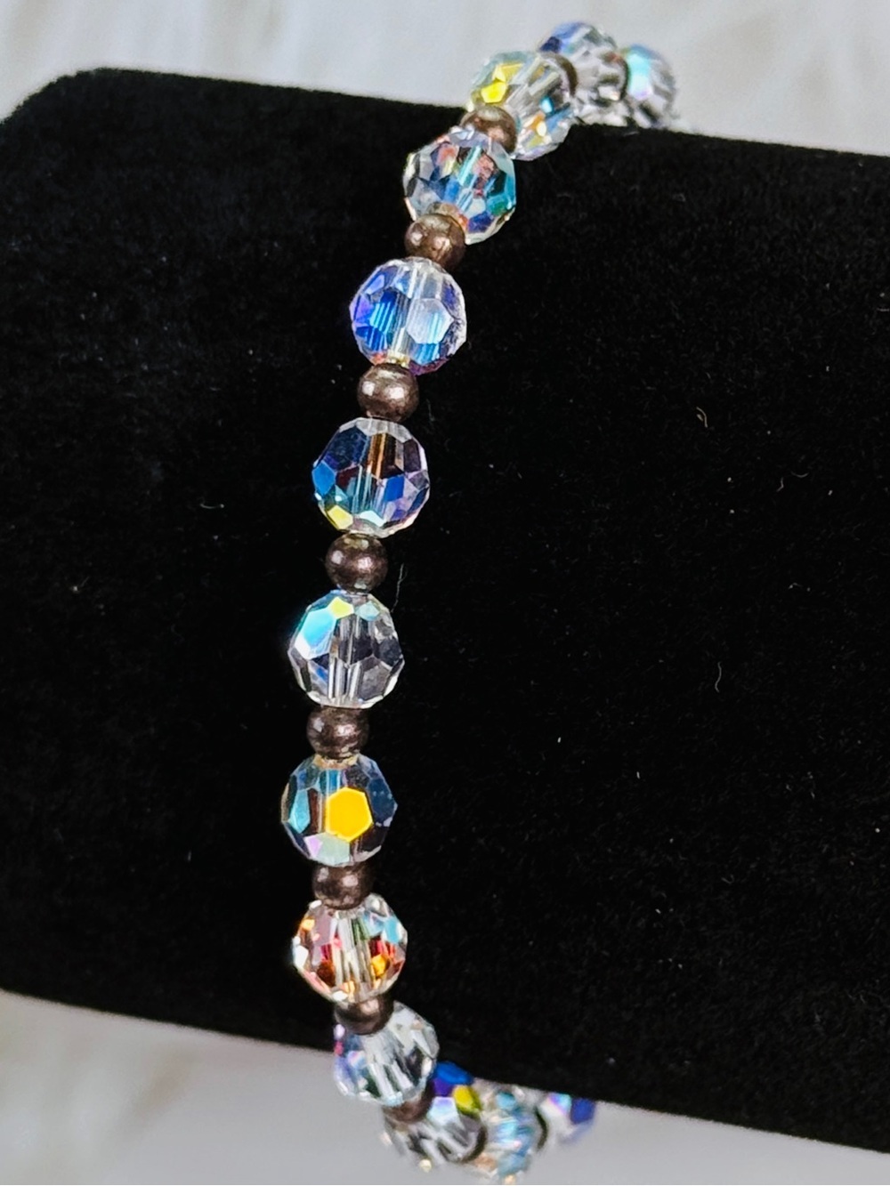 Delicate reflective, beaded toggle closure, bracelet, costume